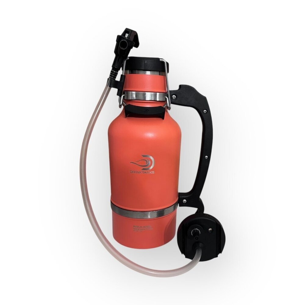 DrinkTanks Growler Travel Keg 64oz Steel Craft with Keg Cap in Coral: Rare Color